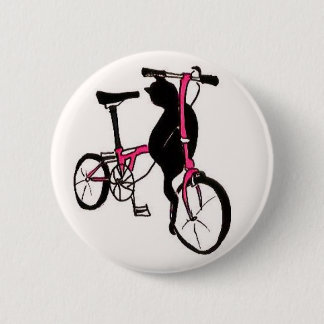 Brompton zwarte kat in roze ronde button 5,7 cm