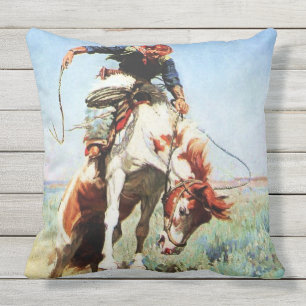“Bronco Rider” westernkunst van W Herbert Dunton Buitenkussen