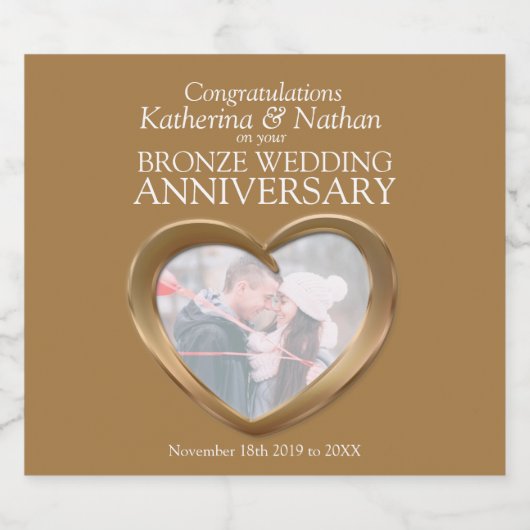 Brons 8e huwelijksverjaardag op maat sparkling wijnetiket (Enkel label)