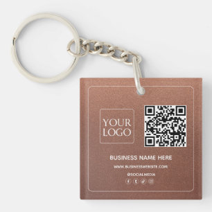 Brons Aangepaste QR-code Business Logo Social Me Sleutelhanger