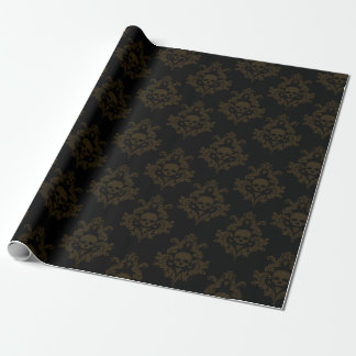 Brons Brown Skull damask op zwart inpakpapier