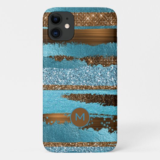 Brons en aquamarijn folie- en glinsterstrepen Case-Mate iPhone case (Achterkant)