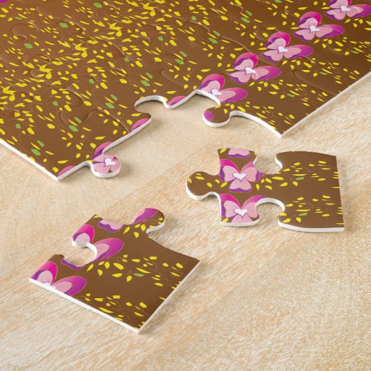 Brons en roze Floral Violet patroon Legpuzzel (Zijkant)