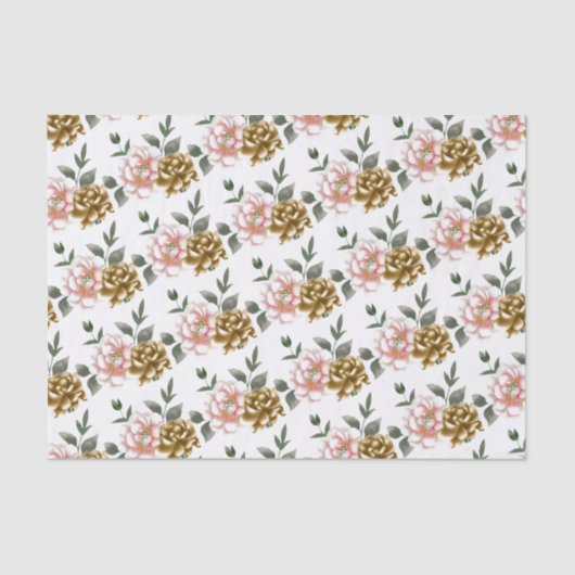 Brons en Roze Pioen Tissue Papier (Voorkant)