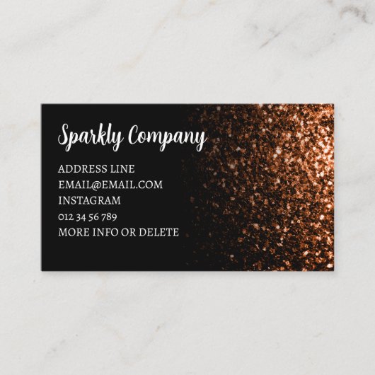Brons faux sparkle zwart elegante QR-code Visitekaartje (Voorkant)
