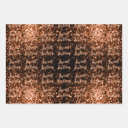 Brons fonkelt Sweet 16 elegant scriptpatroon Inpakpapier Vel (Voorkant 3)