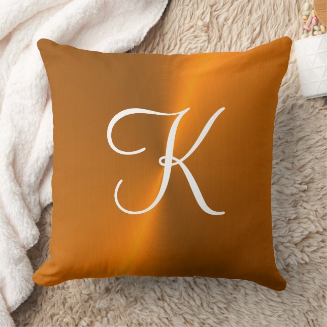 Brons glanzend faux metal monogram kussen (Deken)