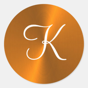 Brons glanzend faux metal monogram ronde sticker