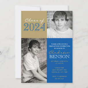 Brons Gold & Royal Blue 2 Foto Afstuderen Kaart