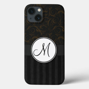 Brons op Zwart BloemenBosjes, Strepen & Monogram iPhone 13 Hoesje