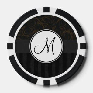 Brons op Zwart BloemenBosjes, Strepen & Monogram Pokerchips