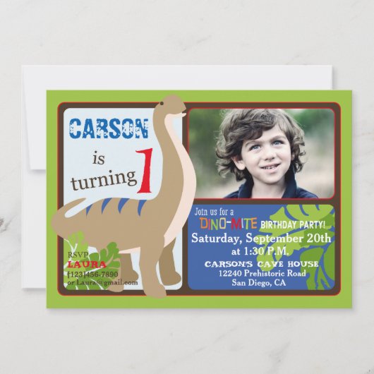 Brontosaurus Dinosaur First Birthday Kaart (Voorkant)