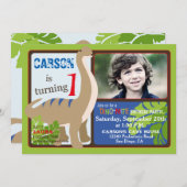 Brontosaurus Dinosaur First Birthday Kaart (Voorkant / Achterkant)