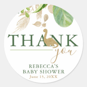 Brontosaurus Dinosaur Groen en Goud Baby shower Ronde Sticker