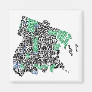 Bronx New York City Typografische Map Magneet