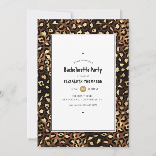Bronze and Gold Leopard Bachelorette Party Kaart (Voorkant)