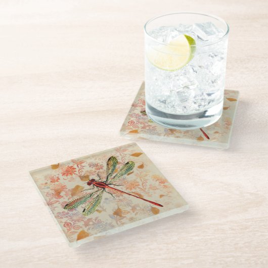 Bronze and Green Dragonfly op  Ephemera Glazen Onderzetter (Schuin)