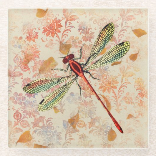 Bronze and Green Dragonfly op  Ephemera Glazen Onderzetter (Voorkant)