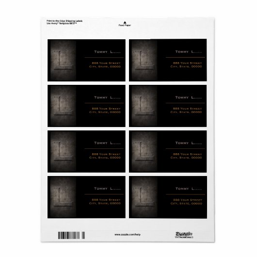 Bronze Black Metal Monogram L Adresetiketten Etiket (Full Sheet)