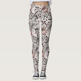 Bronze/Blanc/Noir Posters de animaux Leggings pour