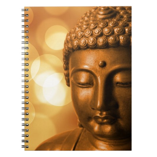 Bronze Boeddha-standbeeld met Golden Bokeh-achterg Notitieboek (Voorkant)