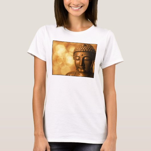 Bronze Boeddha-standbeeld met Golden Bokeh-achterg T-shirt (Voorkant)