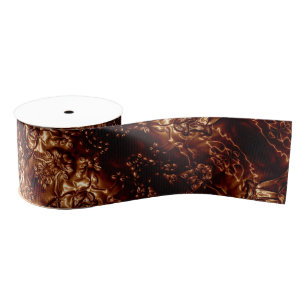 Bronze Brown Floral Embossing Art Metallic Grosgrain Lint
