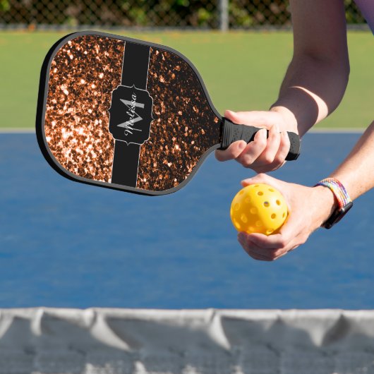 Bronze bruin koper faux glitter sparken Monogram Pickleball Paddle (Insitu)