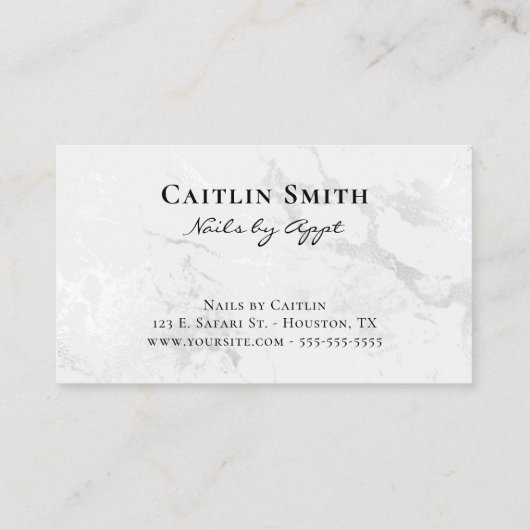 Bronze Brush Stroke Zilver Wit Folie Marmer Visitekaartje (Achterkant)