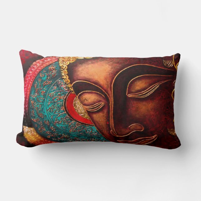 Bronze Buddha Head & Colorful Madala Kussen (Voorkant)
