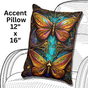 Bronze Butterflies op Aqua Blue Accent Kussen
