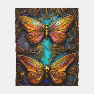 Bronze Butterflies op Aqua Blue Fleece Deken