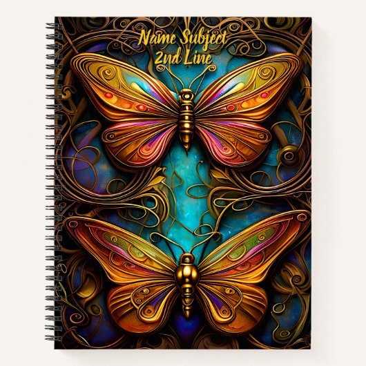 Bronze Butterflies op Aqua Blue Notitieboek (Voorkant)