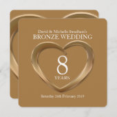 Bronze coeur mariage 8 ans invitation de fête (Devant / Derrière)