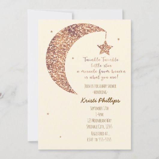Bronze Cream Moon & Stars Baby Shower Uitnodiginge Kaart (Voorkant)