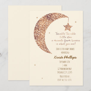 Bronze Crème Lune & Étoiles Douche bébé Invitation