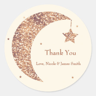 Bronze Crème Maan & Sterren Baby Shower Favor Ronde Sticker