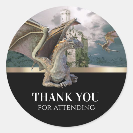 Bronze Dragon Medieval Castle Metallic Birthday Ronde Sticker (Voorkant)