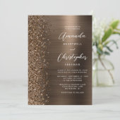 Bronze Glam Brushed Metal Glitter Wedding Kaart (Staand voorkant)