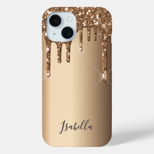 Bronze glitter drip koper metaalnaam Case-Mate iPhone case (Achterkant)