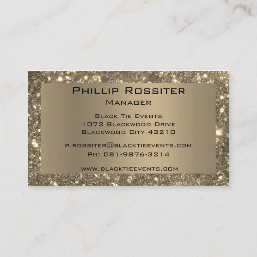 Bronze Glitter Event Planner Visitekaartje (Achterkant)