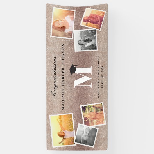 Bronze Glitter Monogram en Pet GraduPartij Spandoek (Verticaal)