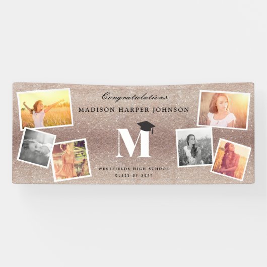 Bronze Glitter Monogram en Pet GraduPartij Spandoek (Horizontaal)