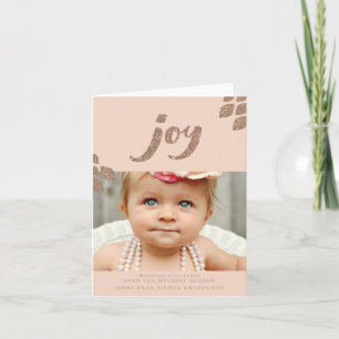 Bronze Glitter Peach Joy Xmas Photo Wenskaart Feestdagen Kaart
