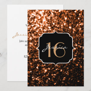 Bronze glitter sparkles Sweet 16 Uitnodiging