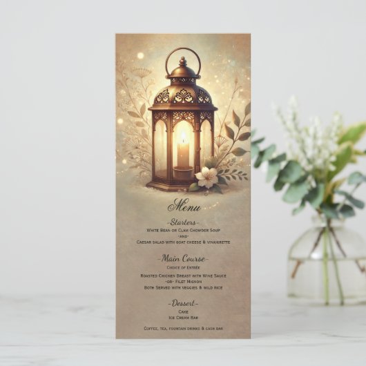 Bronze Glowing Lantern Romantisch Rustiek Menu (Staand voorkant)