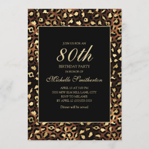 Bronze Gold Black Leopard 80th Birthday Party Kaart