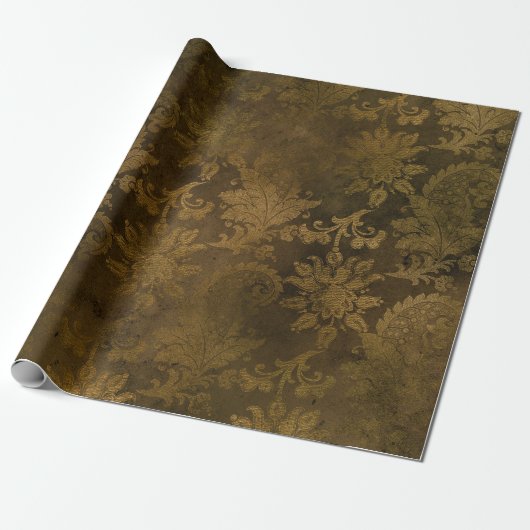 Bronze Gold Damask Cadeaupapier (Uitgerold)