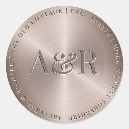 Bronze Gold Envelope Sticker met monogram (Voorkant)