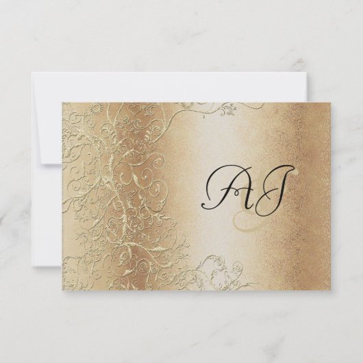 Bronze Gold et Black Swirls Wedding RSVP (Dos)